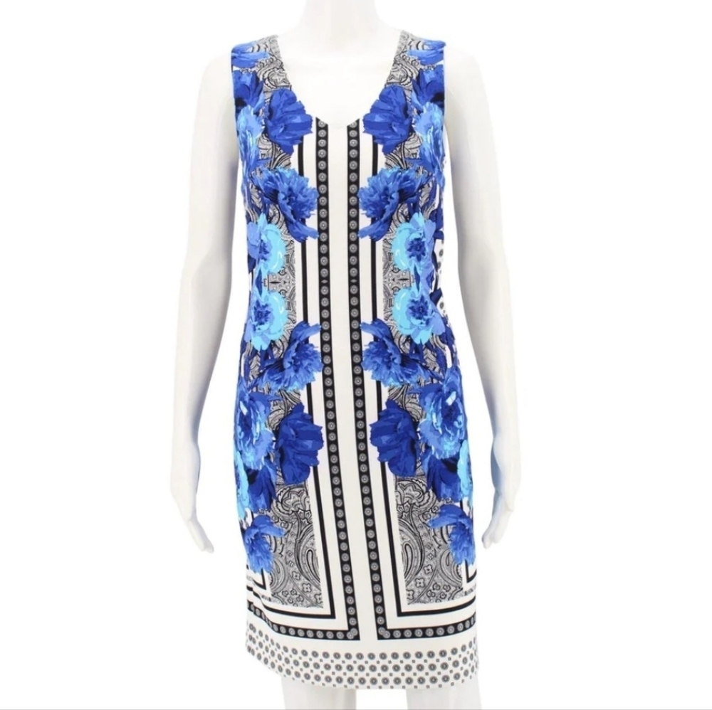 INC International Concepts Sleeveless Floral Print Blue and White Dress Size XS